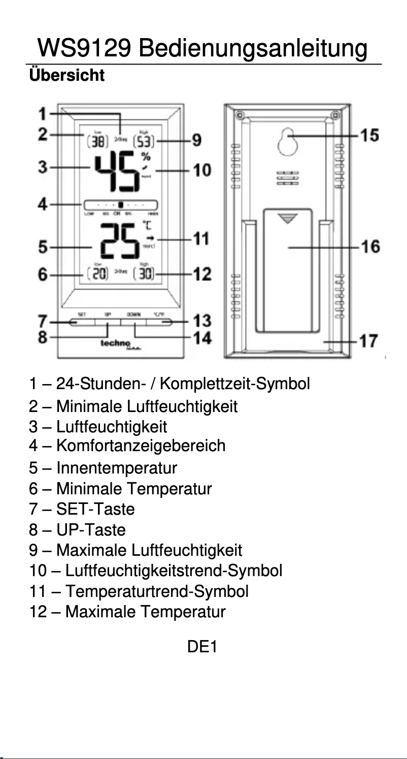 Page 1 de la notice Manuel utilisateur Techno Line WS9129