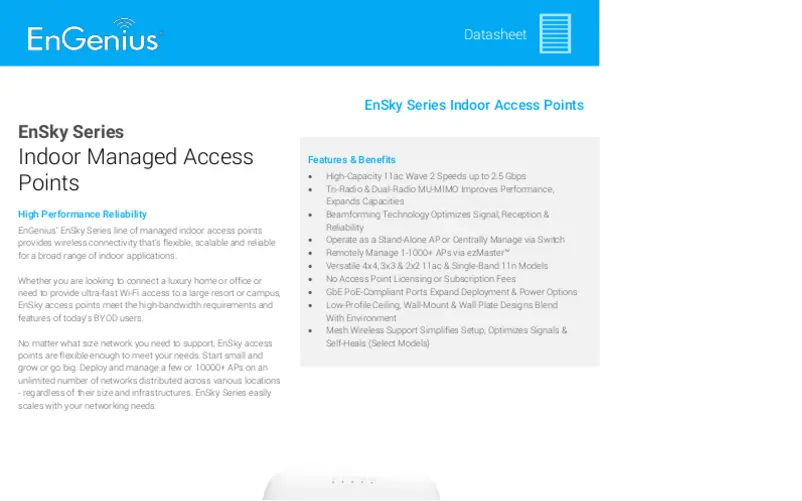 Page 1 de la notice Fiche technique EnGenius EWS350AP