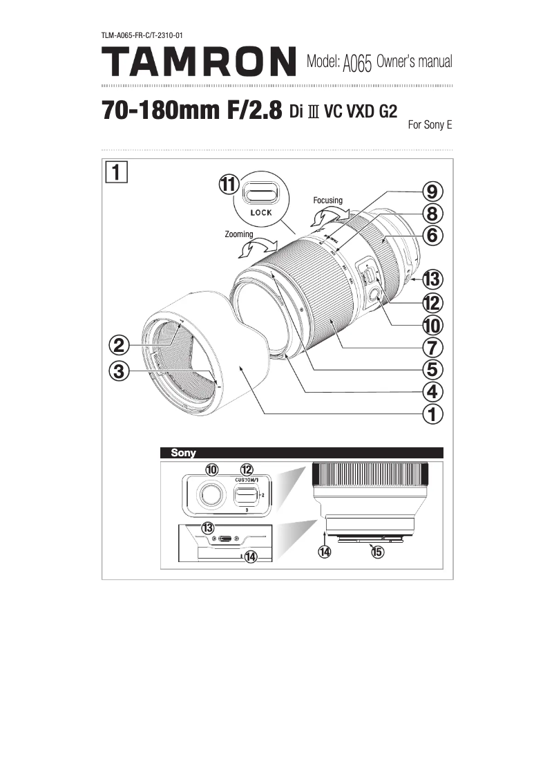 Page n°1 - Manuel utilisateur Tamron 70-180mm F/2.8 Di III VC VXD G2