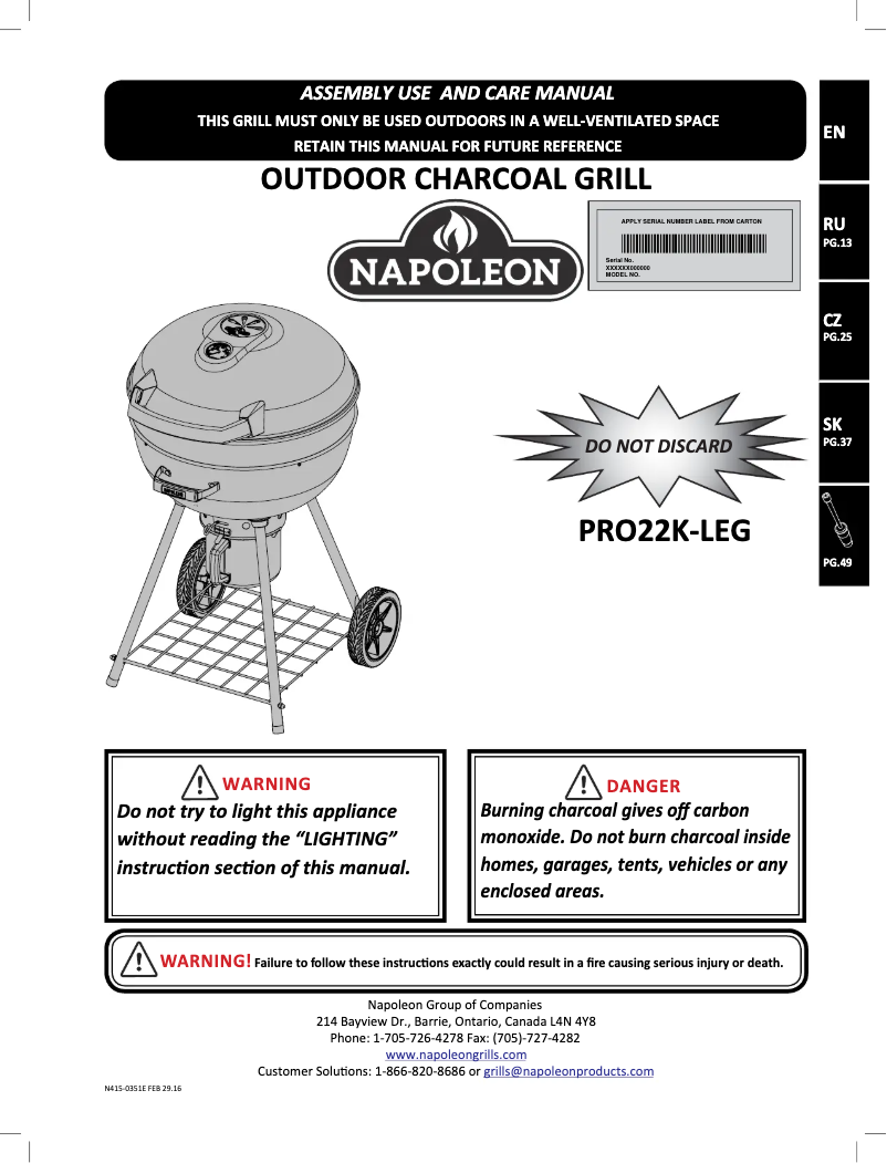 Page n°1 - Manuel utilisateur Napoleon PRO22-LEG-2