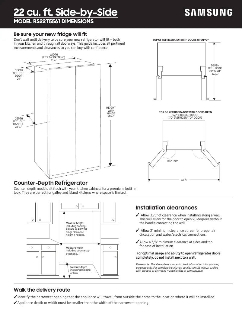 Page 1 de la notice Instructions / montage Samsung RS22T5561SG