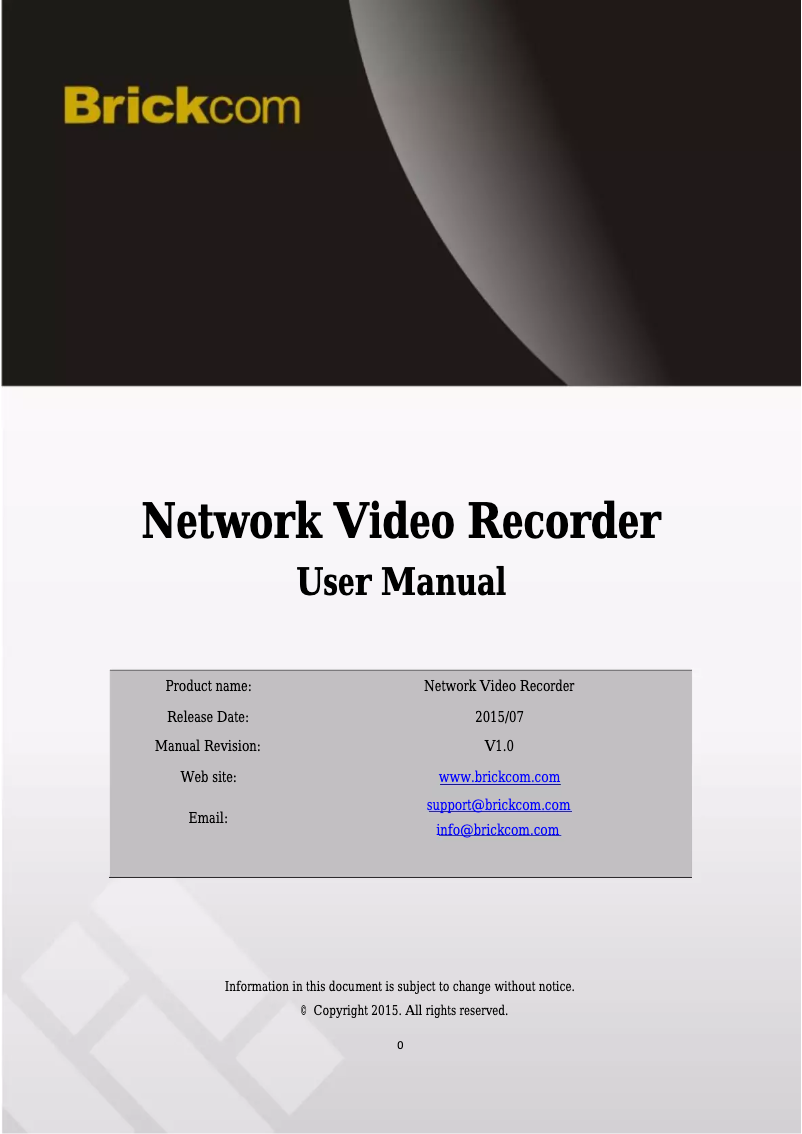 Page 1 de la notice Manuel utilisateur Brickcom NR-2008-E