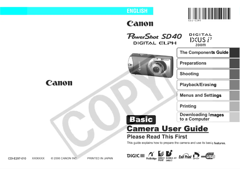 Page 1 de la notice Manuel utilisateur Canon Digital IXUS i7