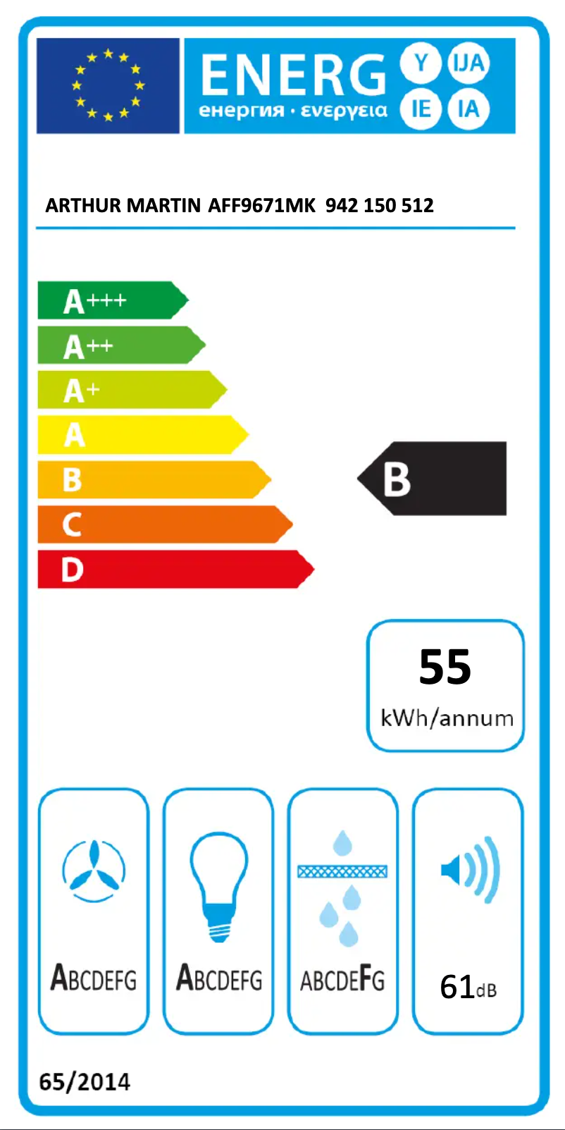 Page 1 de la notice Label énergétique Electrolux AFF9671MK
