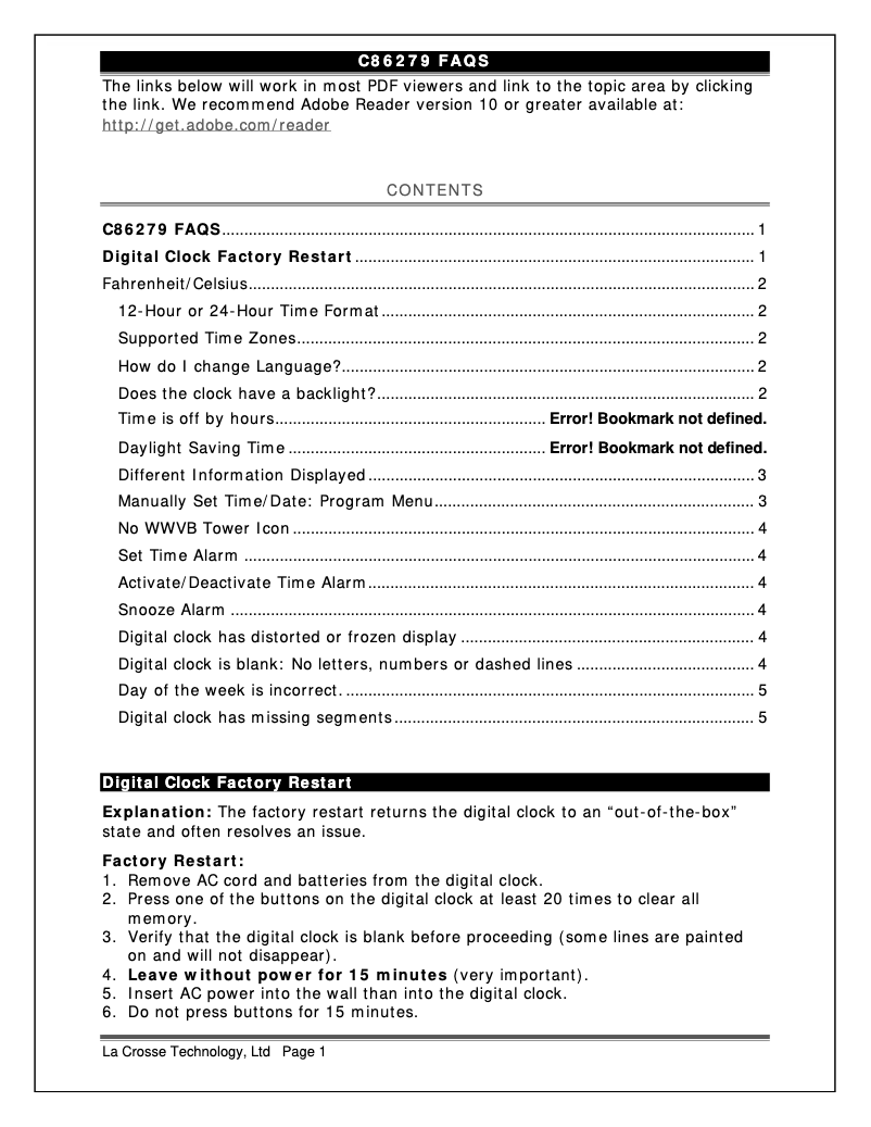 Page n°1 - FAQ La Crosse Technology C86279