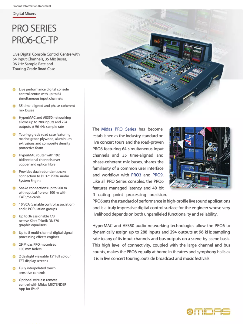 Page 1 de la notice Fiche technique Midas PRO6