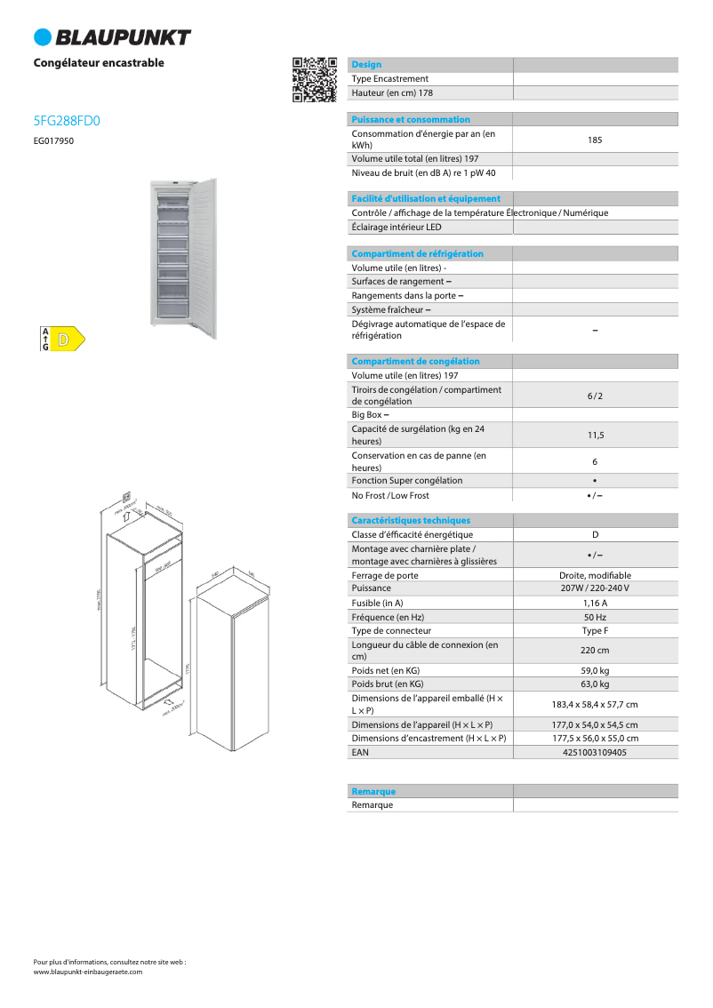 Page n°1 - Fiche technique Blaupunkt 5FG288FD0