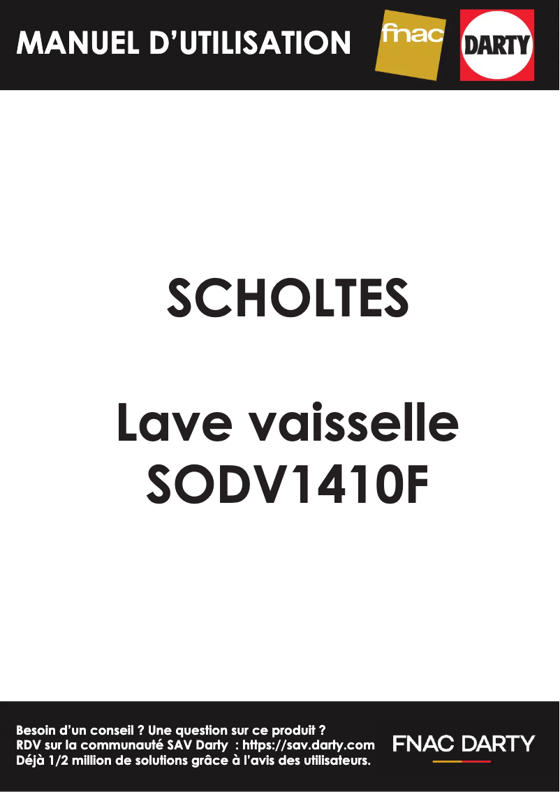 Page 1 de la notice Manuel utilisateur Scholtès SODV1610F