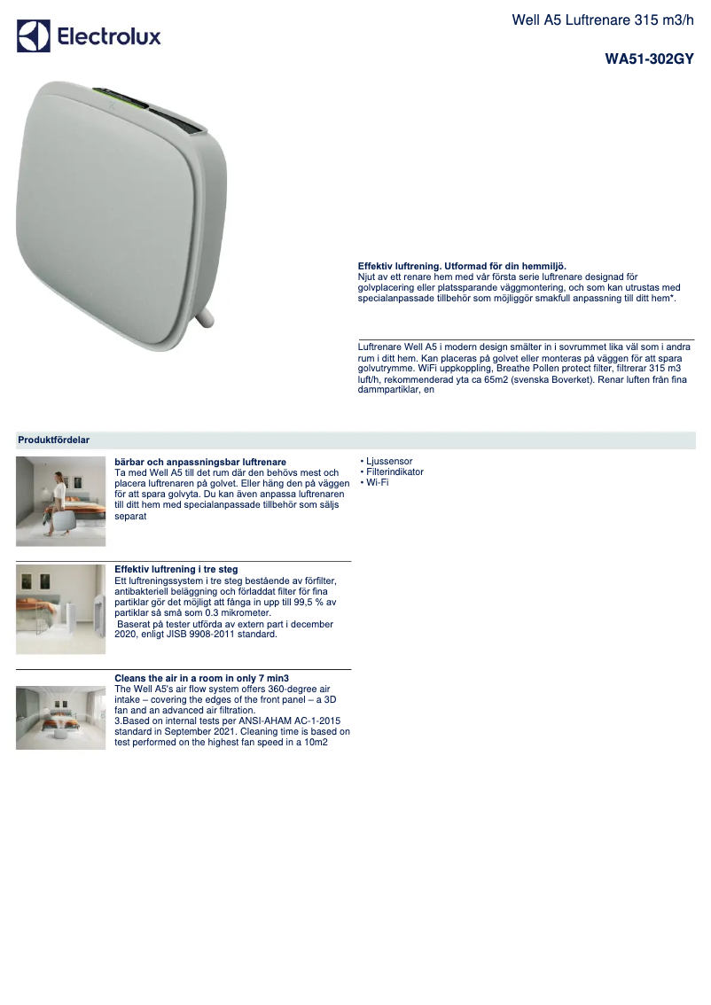 Page n°1 - Fiche technique Electrolux Well A5 WA51-302GY
