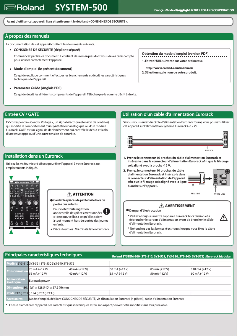 Page 1 de la notice Manuel utilisateur Roland System-500 512