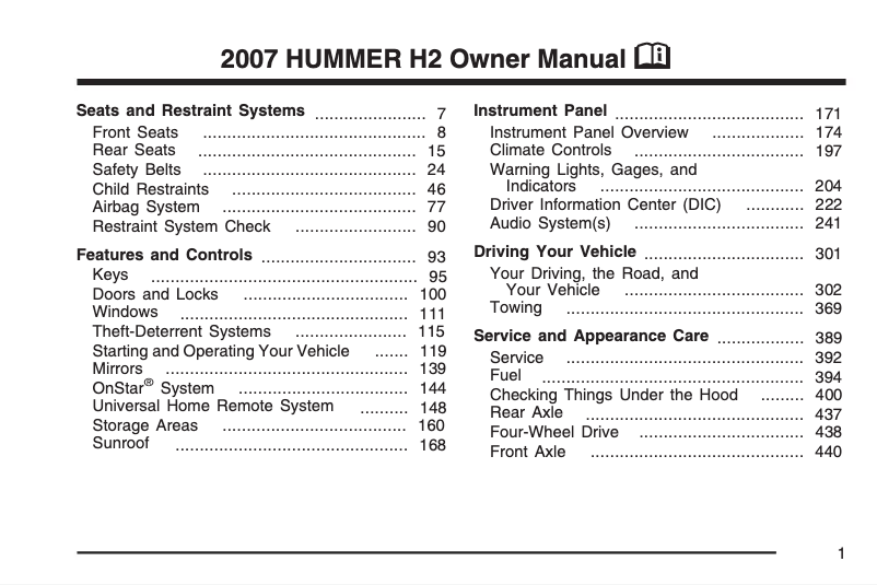 Page n°1 - Manuel utilisateur Hummer H3T (2009)
