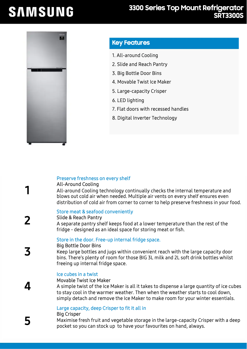 Page 1 de la notice Fiche technique Samsung SRT3300S