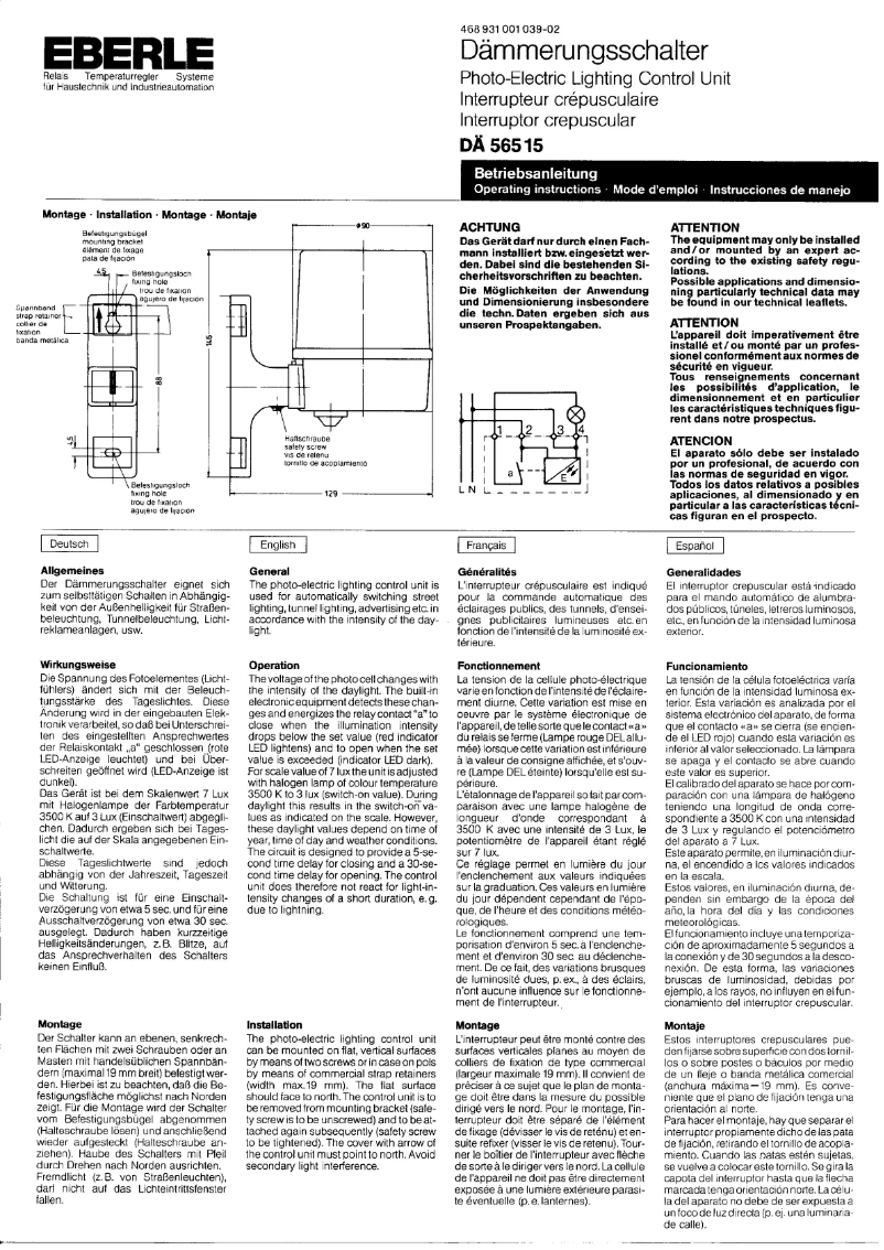 Page 1 de la notice Manuel utilisateur Eberle DA 56515