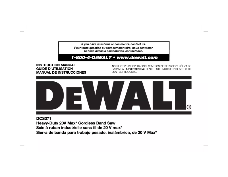 Page n°1 - Manuel utilisateur DeWalt DCS371B