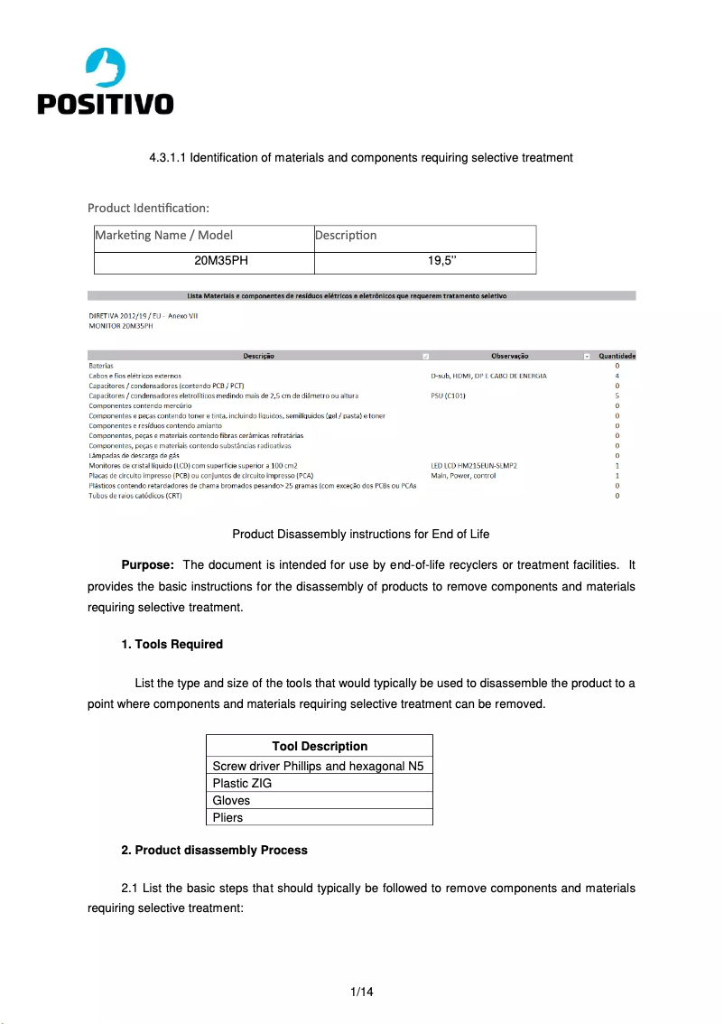 Page n°1 - Manuel utilisateur Positivo 20M35PH