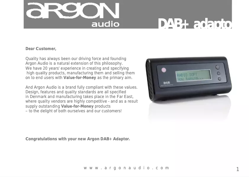Page n°1 - Manuel utilisateur Argon DAB+Adapter 1