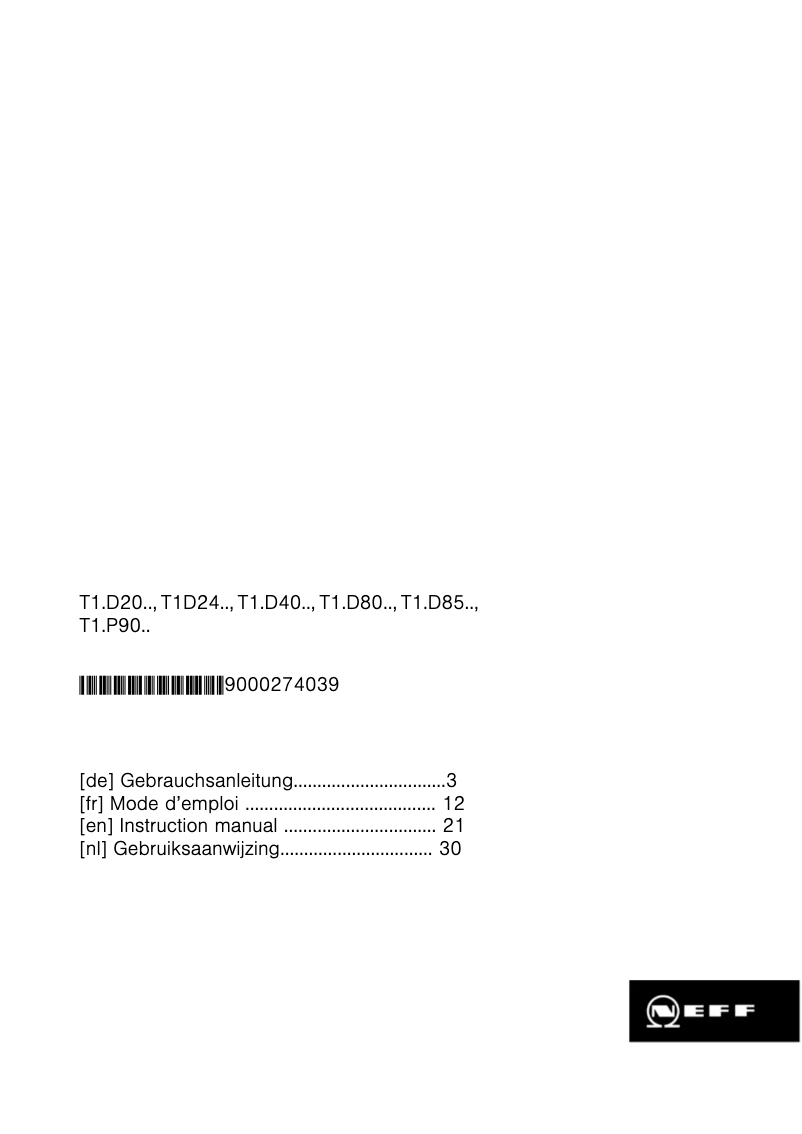 Page 1 de la notice Manuel utilisateur Neff T 13D80 NO