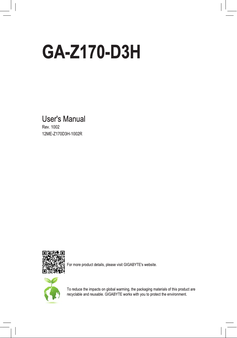Page n°1 - Manuel utilisateur Gigabyte GA-Z170-D3H