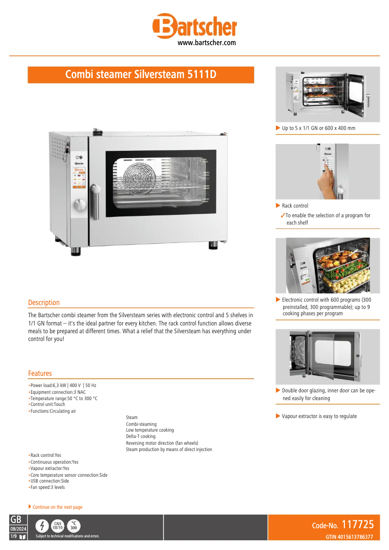 Page n°1 - Fiche technique Bartscher 117725