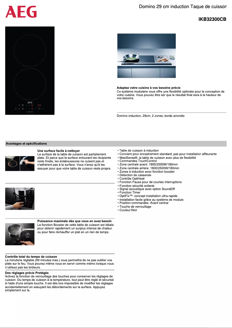 Page 1 de la notice Fiche technique AEG IKB32300CB