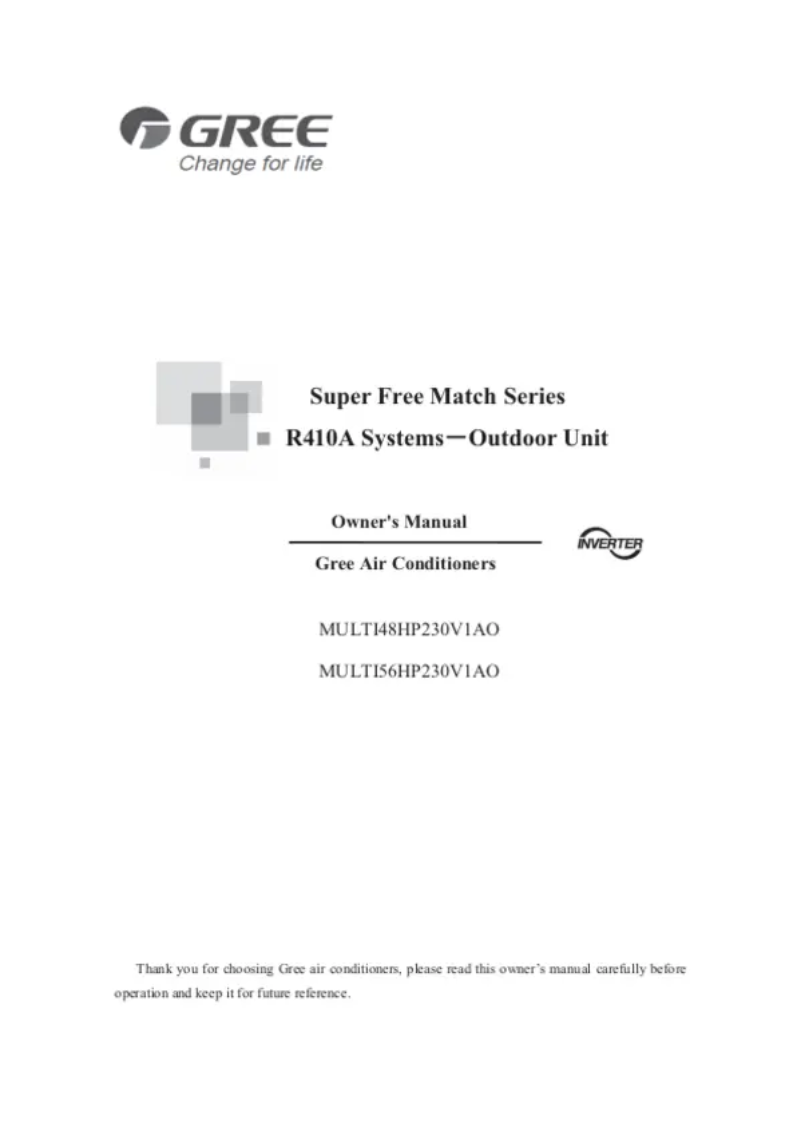 Page 1 de la notice Manuel utilisateur Gree MULTI56HP230V1AO