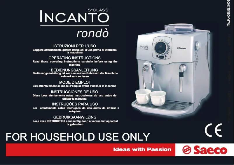 Image de la première page du manuel de l'appareil Saeco Incanto Rondo S-Class