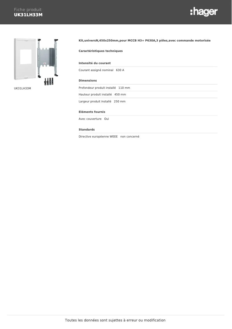 Page n°1 - Manuel utilisateur Hager UK31LH33M