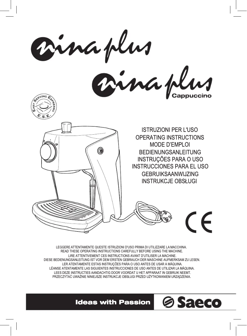 Image de la première page du manuel de l'appareil Saeco Nina Plus RI9355