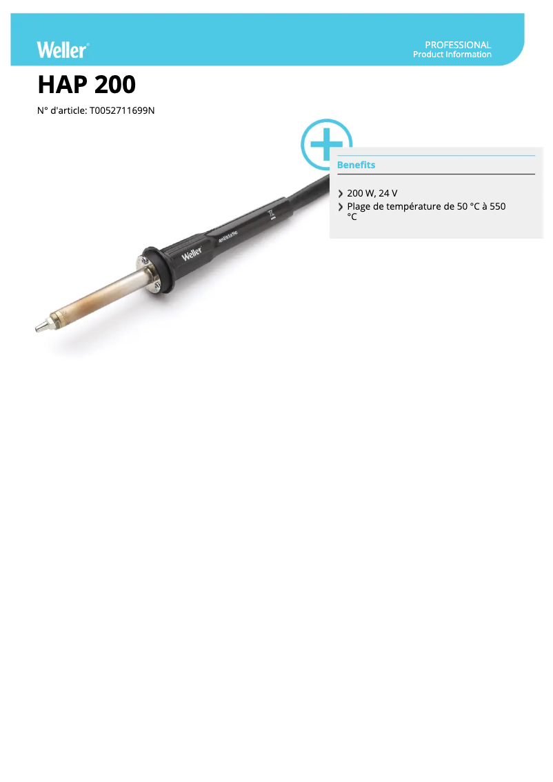 Page n°1 - Fiche technique Weller HAP 200