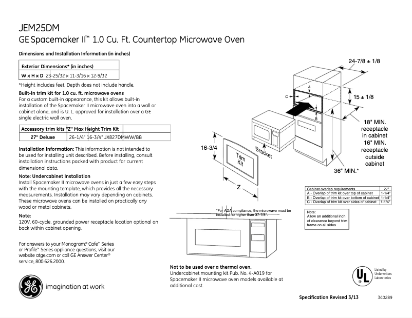 Página 1 del manual Ficha técnica GE JEM25DMBB