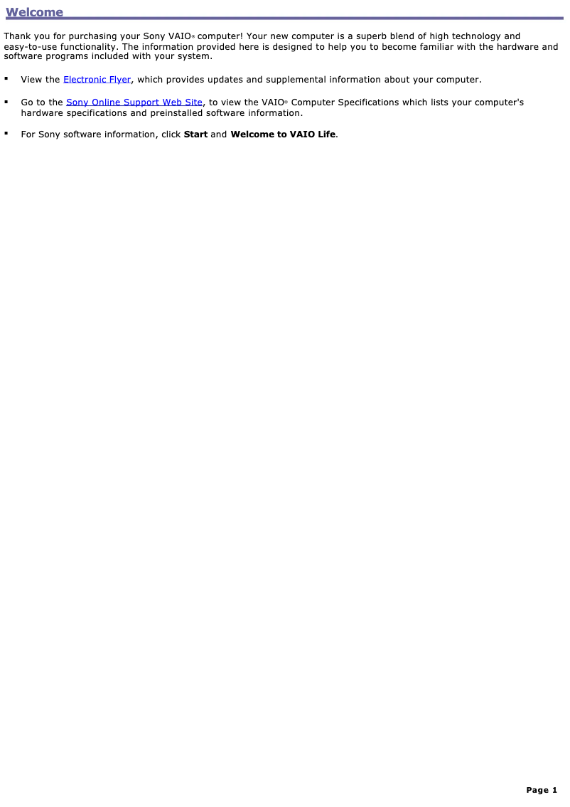 Page n°1 - Manuel utilisateur Sony Vaio PCV-RS422X