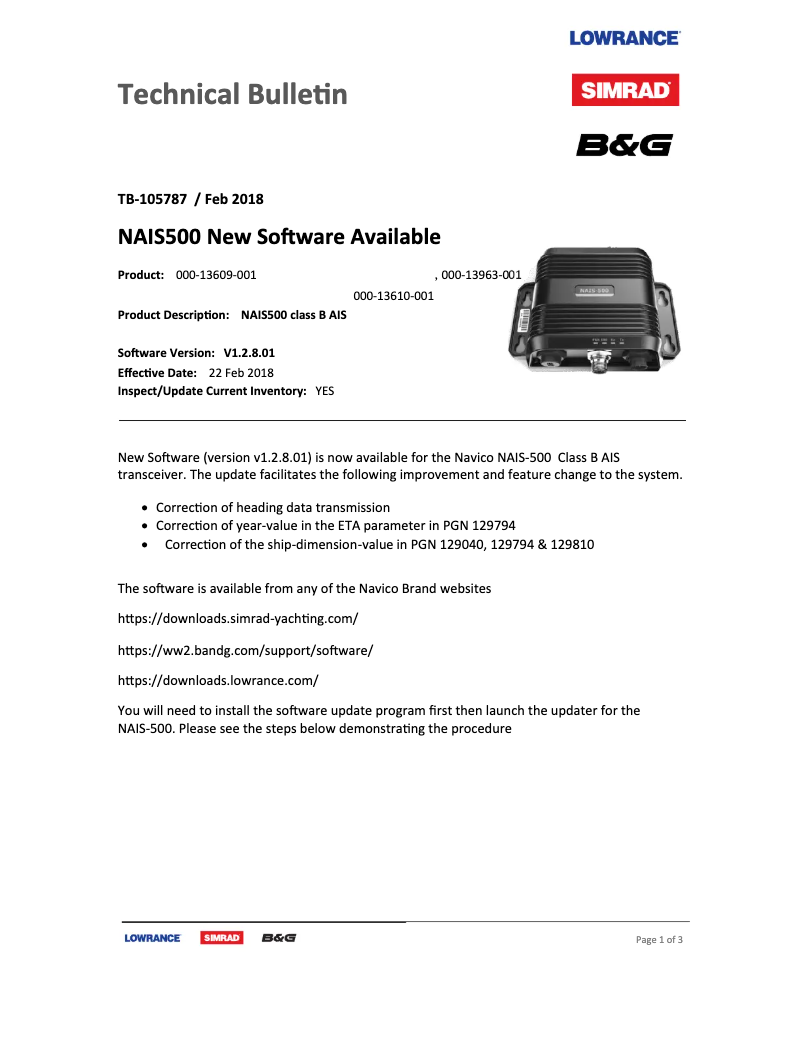 Page n°1 - Guide d'installation Lowrance NAIS-500