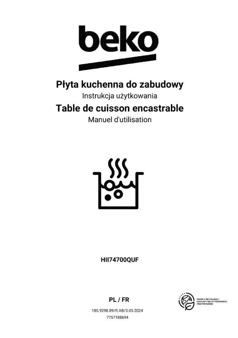 Page 1 de la notice Manuel utilisateur Beko HII74700QUF