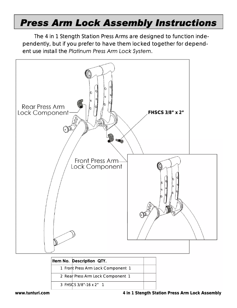 Página 1 del manual Manual de usuario Tunturi Platinum 4 in 1 Stength Station Press Arm Lock