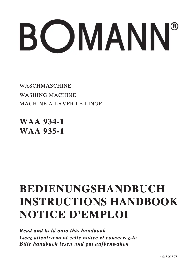 Page 1 de la notice Manuel utilisateur Bomann WAA 935-1