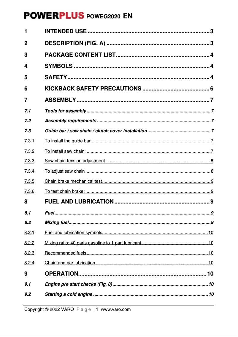 Image de la première page du manuel de l'appareil POWEG2020