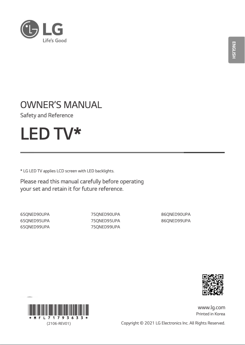 Page 1 de la notice Manuel utilisateur LG QNED MiniLED 90