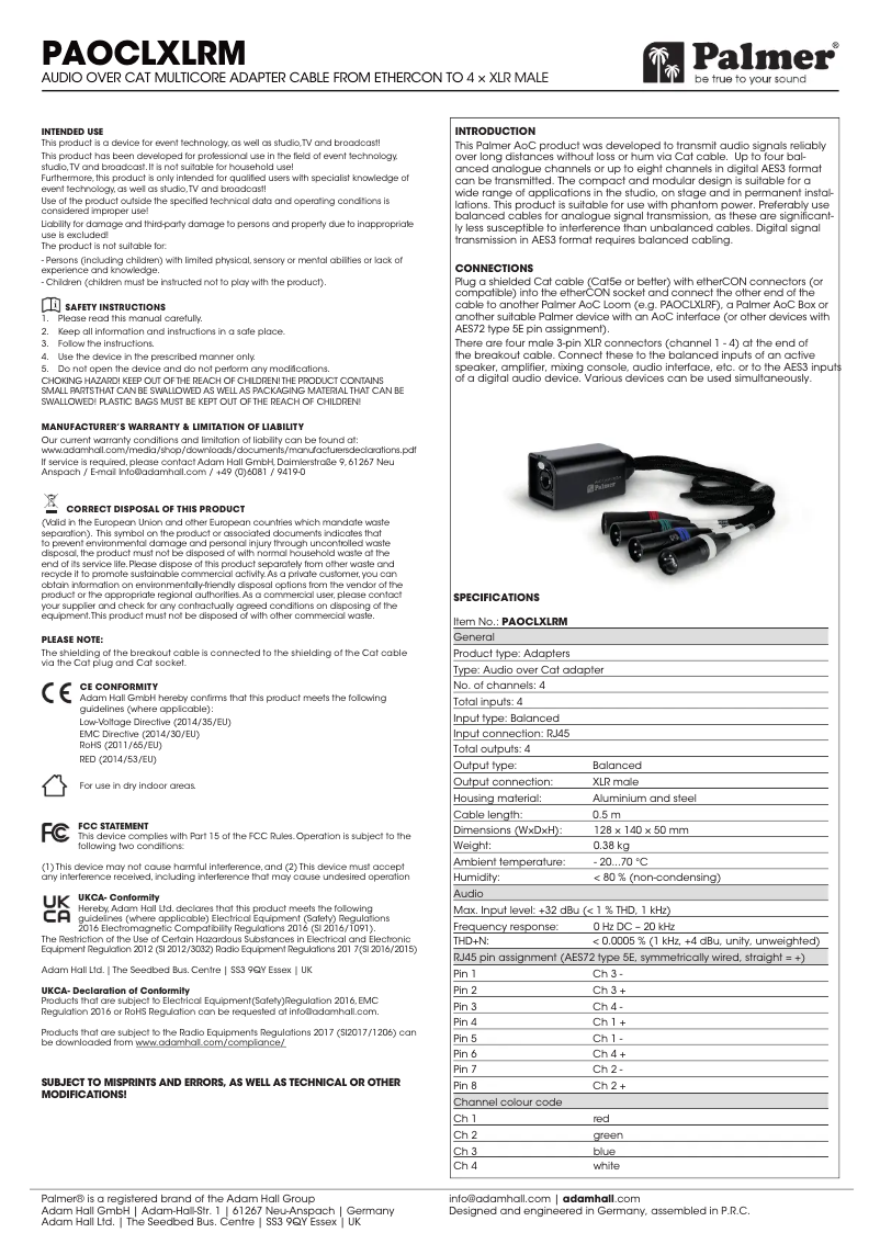 Page 1 de la notice Manuel utilisateur Palmer AoC Loom XLRm