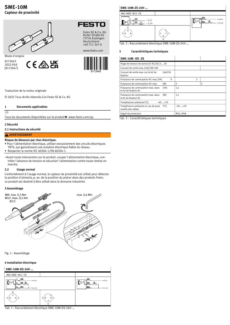 Page n°1 - Manuel utilisateur Festo SME-10M-ZS-24V-E-2,5-L-OE