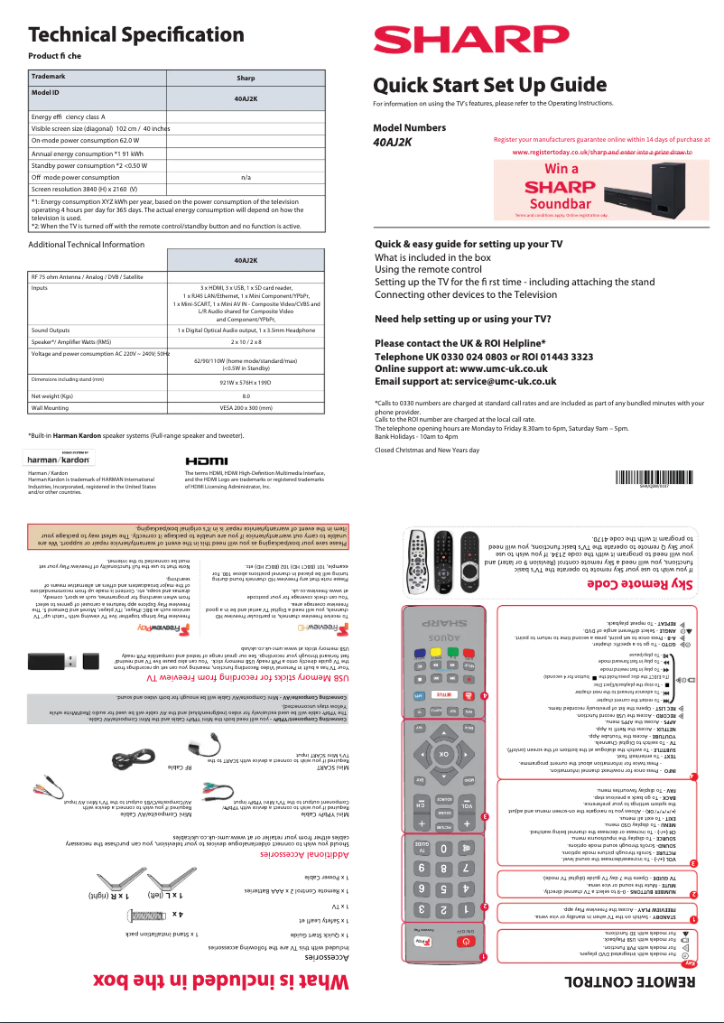 Page 1 de la notice Guide de démarrage rapide Sharp 40AJ2K