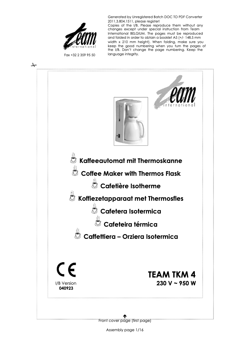 Page 1 de la notice Manuel utilisateur Team TKM 4