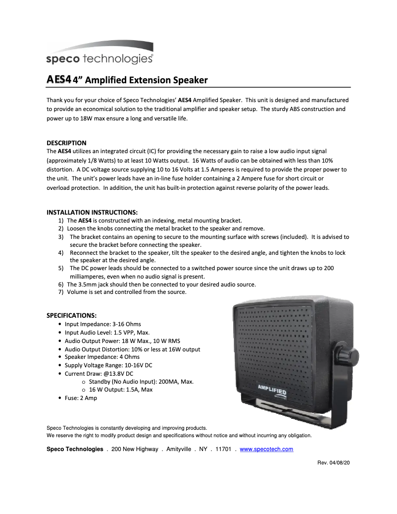 Image de la première page du manuel de l'appareil AES4