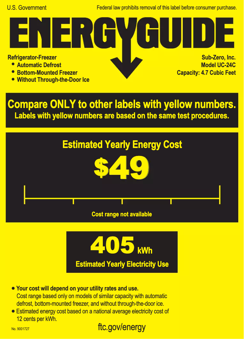 Page 1 de la notice Label énergétique Sub-Zero UC-24C-RH