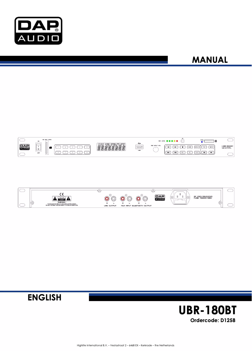 Image de la première page du manuel de l'appareil UBR-180BT