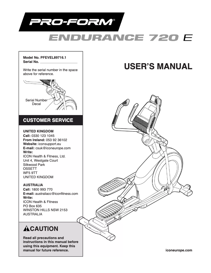 Page 1 de la notice Manuel utilisateur ProForm Endurance 720E