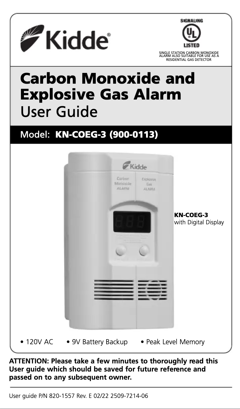 Page n°1 - Manuel utilisateur Kidde KN-COEG-3