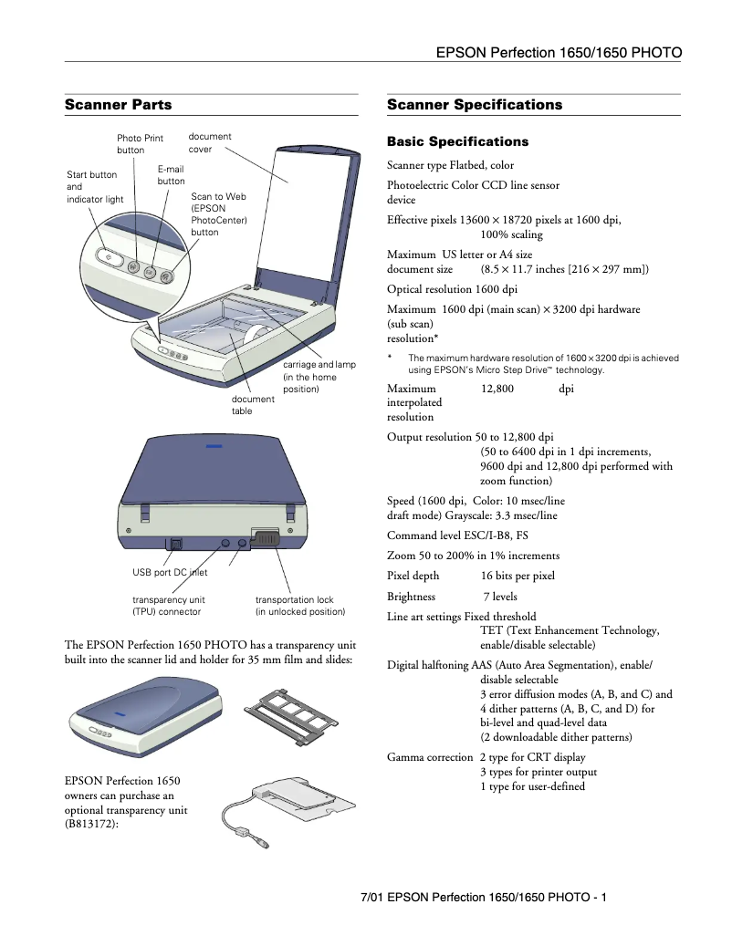 Image de la première page du manuel de l'appareil Perfection 1650 Photo