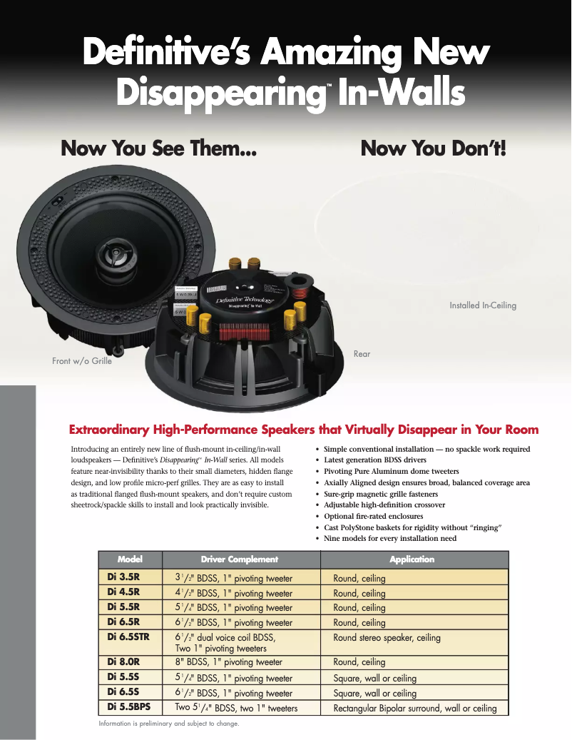 Página 1 del manual Ficha técnica Definitive Technology DI 6.5STR