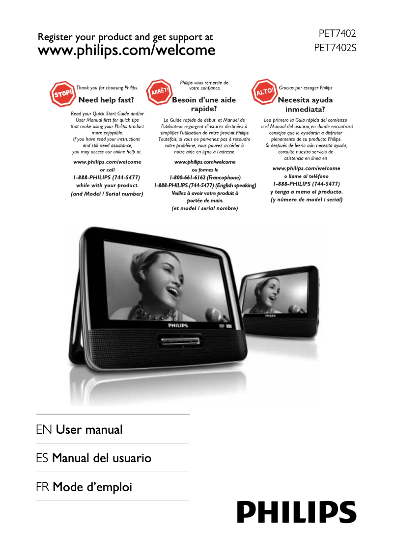 Page 1 de la notice Manuel utilisateur Philips PET7402A