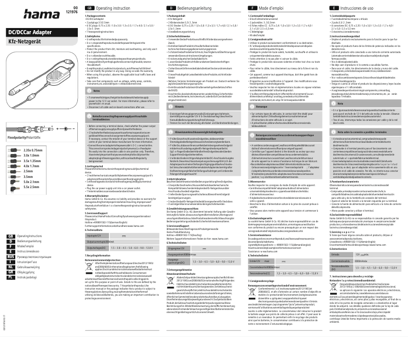 Page 1 de la notice Manuel utilisateur Hama 00121976